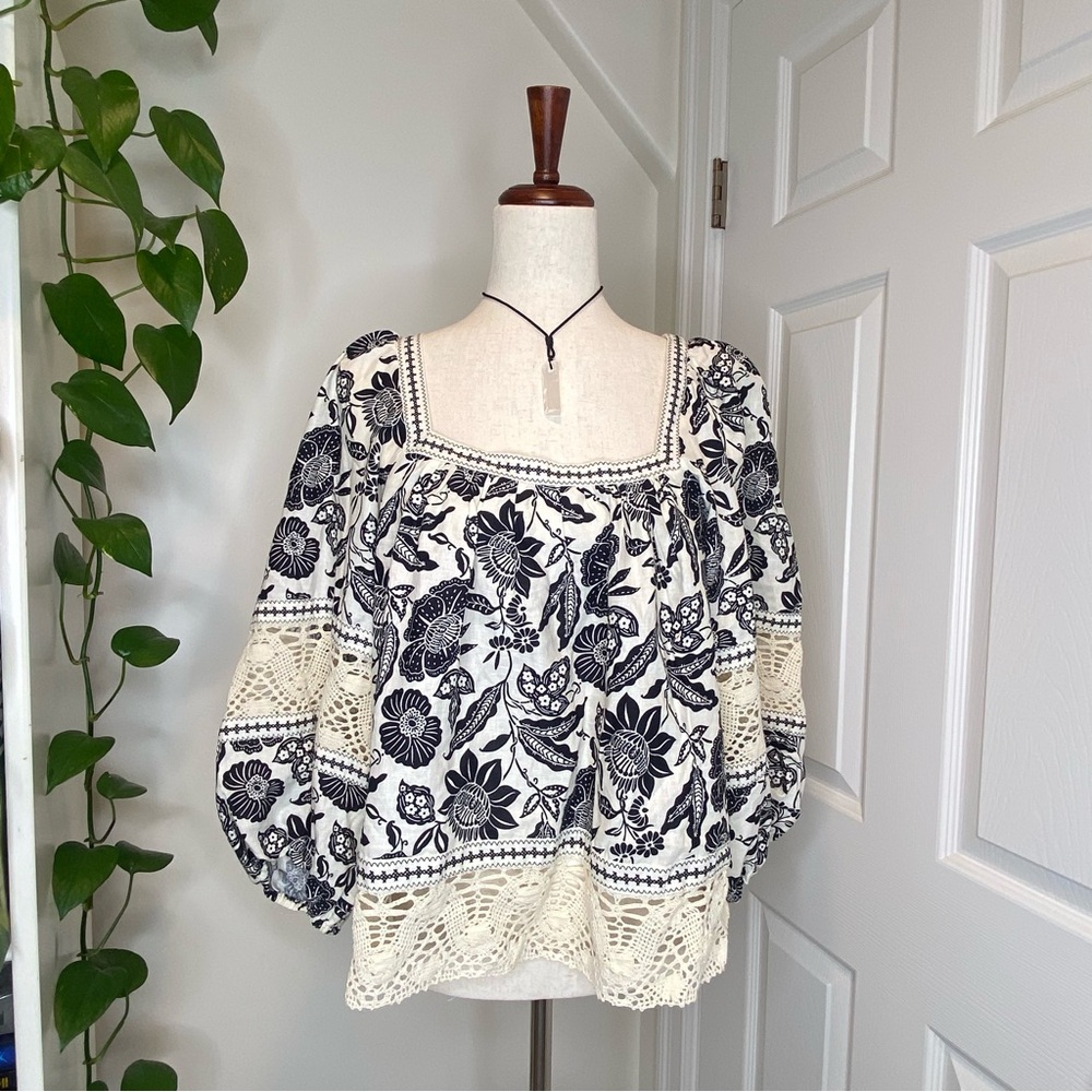 CHRISTIAN SIRIANO Crochet Lace Boho Top